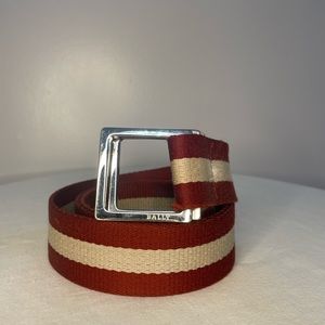 Bally Belt Canvas and Leather in Red/Cream Size 38/95
